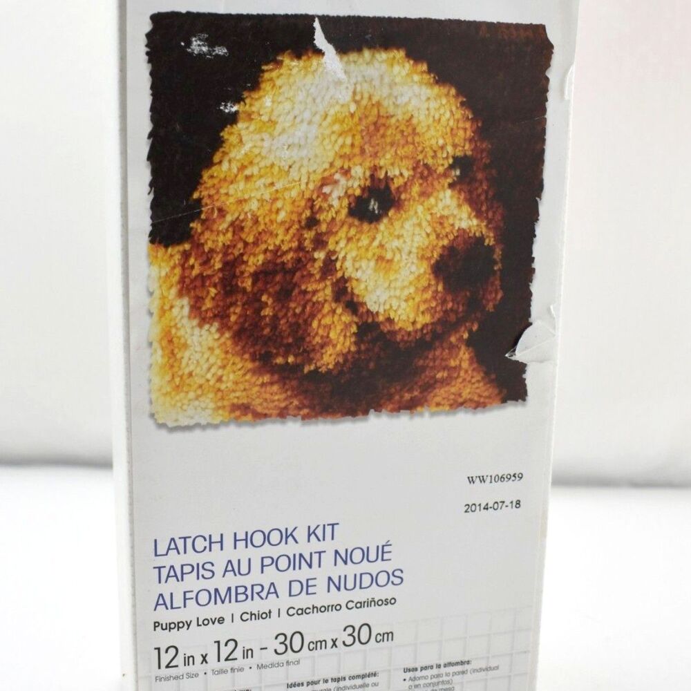 Puppy Love WonderArt Caron Latch Hook Kit 12"x12" Complete Kit Includes Hook